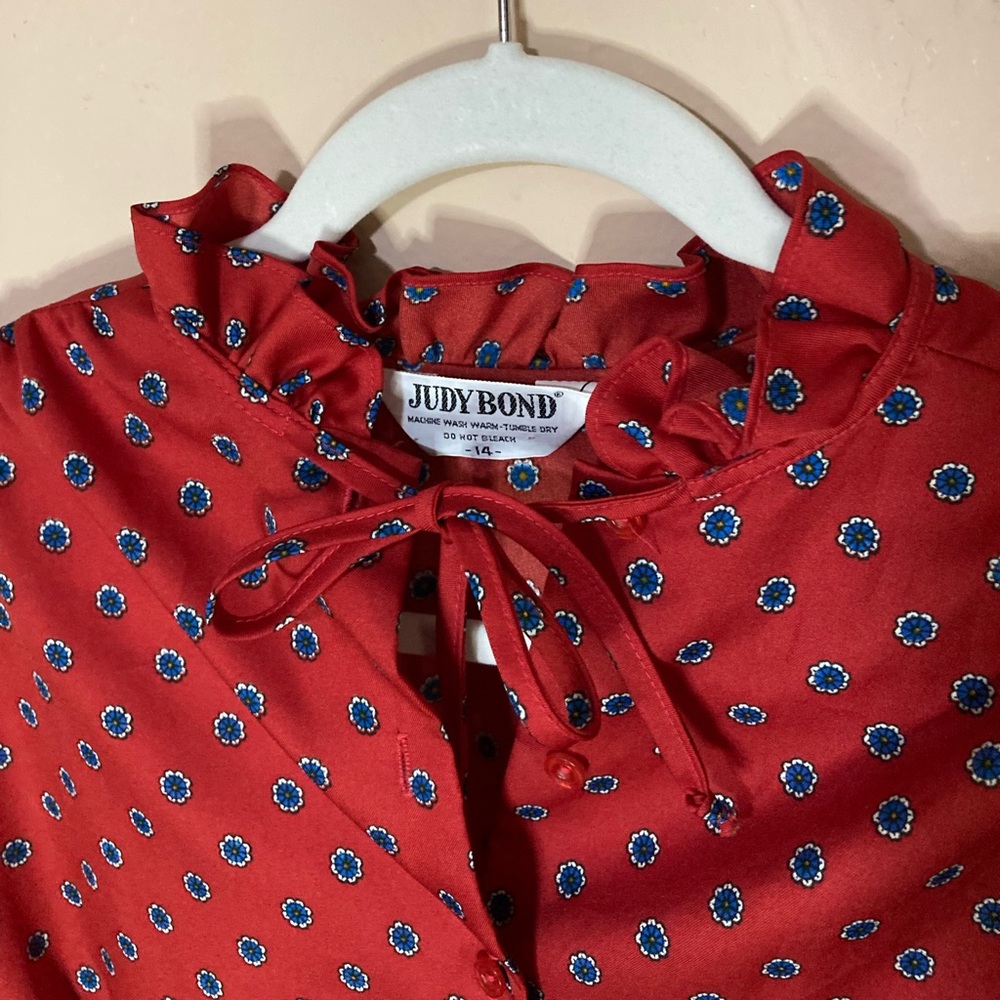 Vintage 80's Judy Bond Red Dress Shirt - Picture 4 of 6